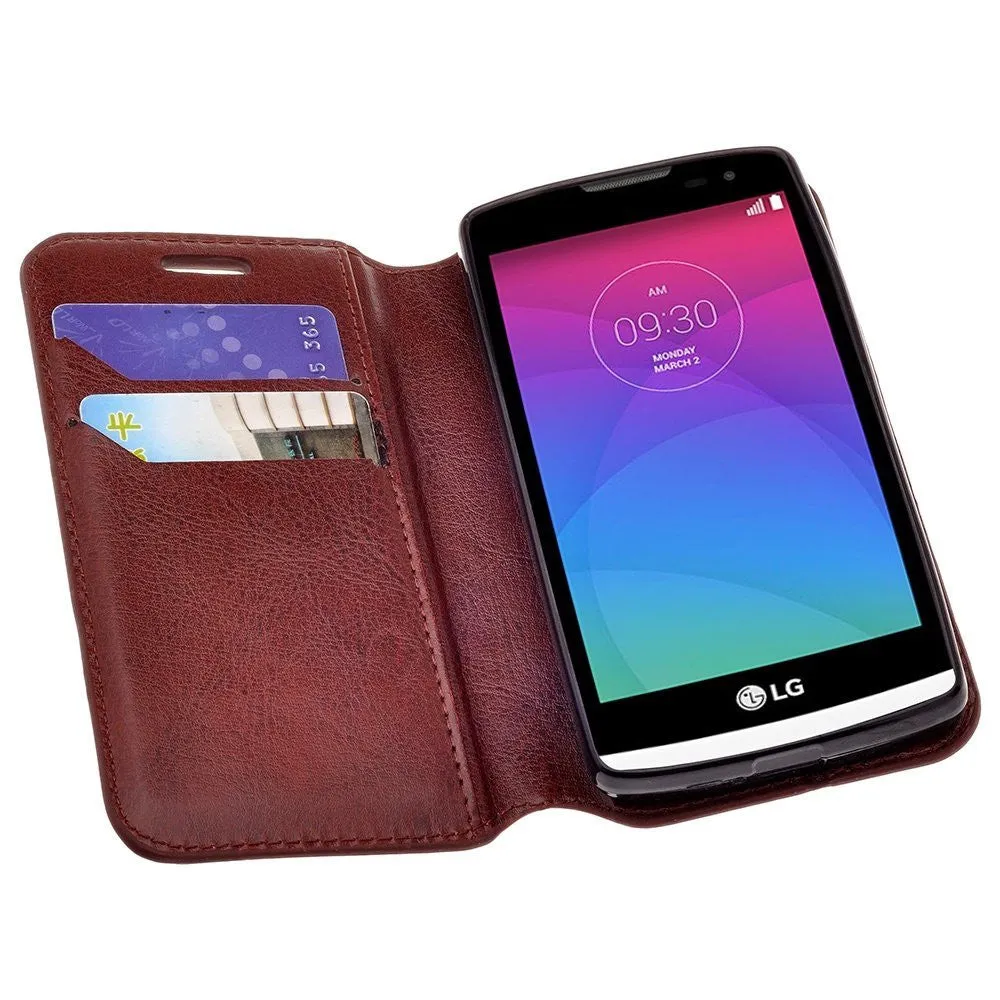 LG Leon LTE Case | Lg Tribute 2 Case | LG Power | LG Sunset | LG Destiny | LG Risio Case, Wallet Case, Pu Leather Wallet [Kickstand] Case with ID & Credit Card Slots - Brown