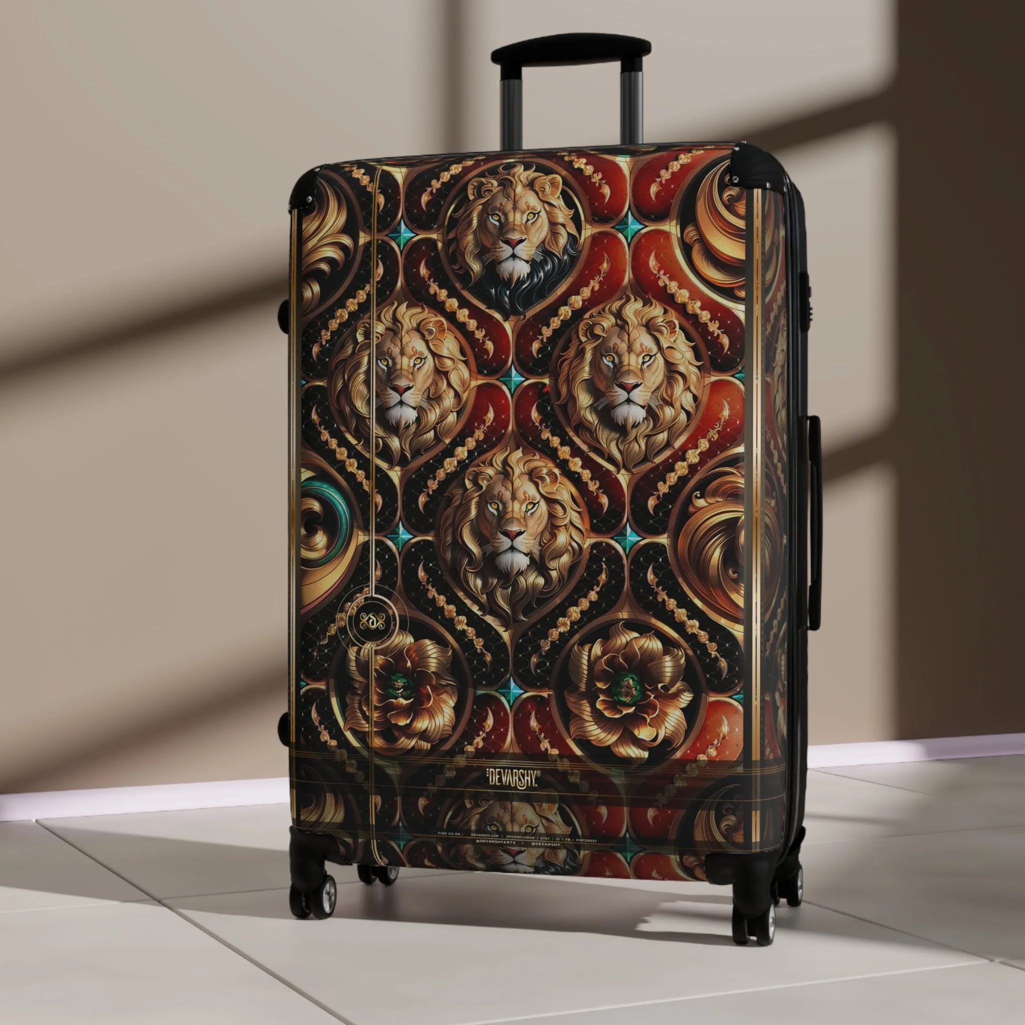 Lion Damask Suitcase Decorative Travel Luggage Premium Hard Shell Carry-on Suitcase Lion Print Suitcase | D20224A