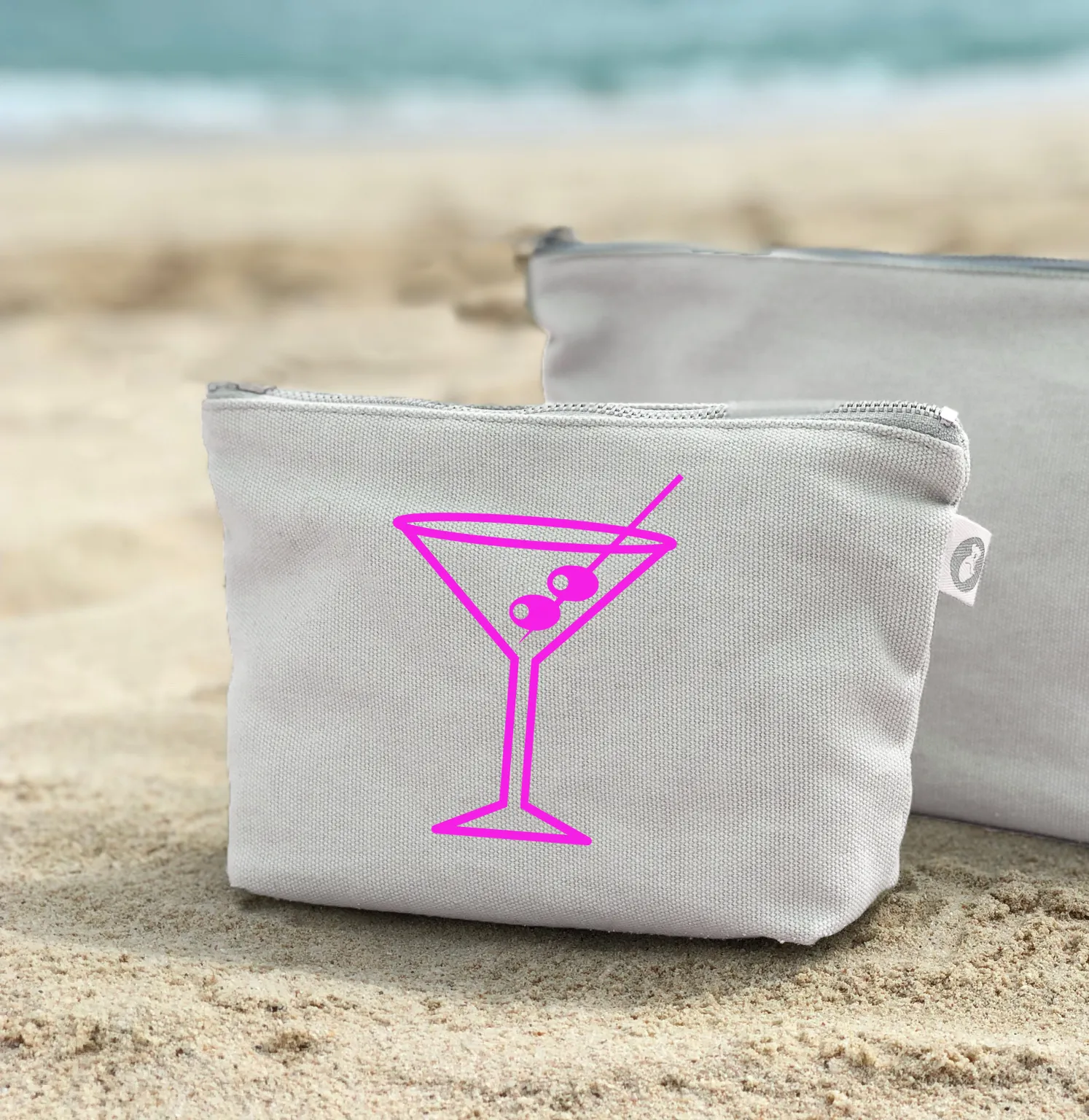 Makeup Bag Natural with Pink Matte Martini Glass