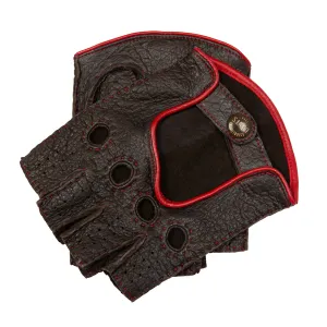 Men's Heritage Handsewn Fingerless Peccary Leather Driving Gloves with Contrast Details