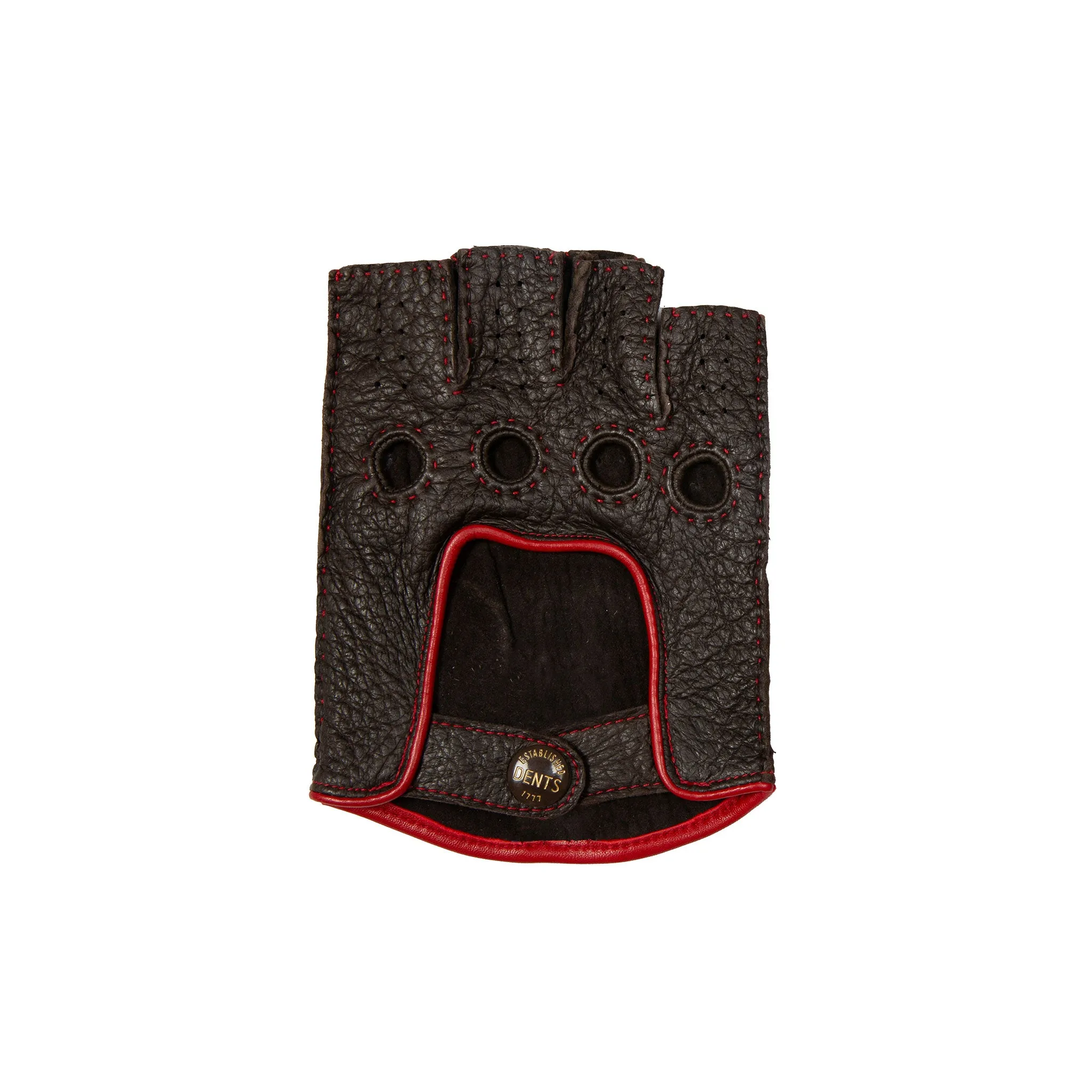 Men's Heritage Handsewn Fingerless Peccary Leather Driving Gloves with Contrast Details