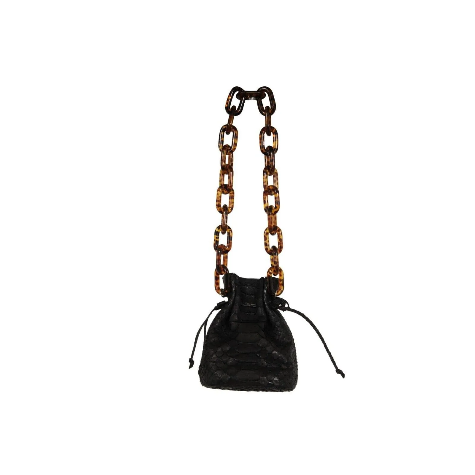 Mini Micro Pouch Bag Black Python Leather Tortoise Strap Purse