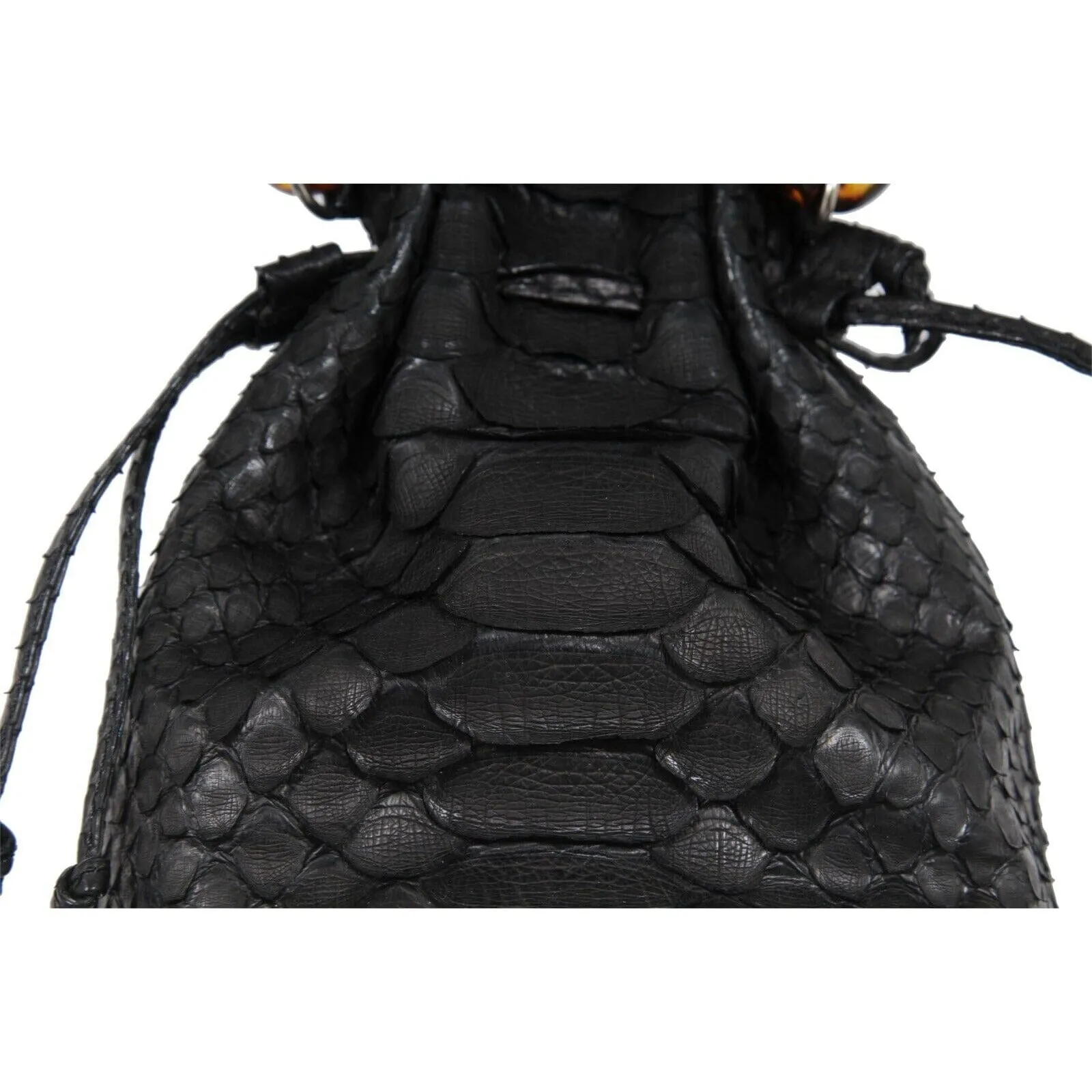 Mini Micro Pouch Bag Black Python Leather Tortoise Strap Purse