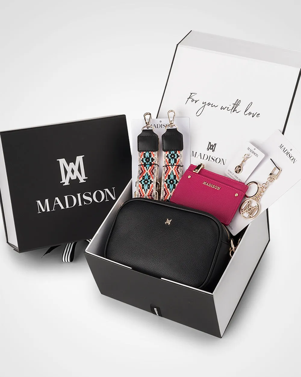 Monica 5 Piece Giftbox - Crossbody Bag, Aztec Bag Strap, Cardholder, Keychain & Personalisation Charm