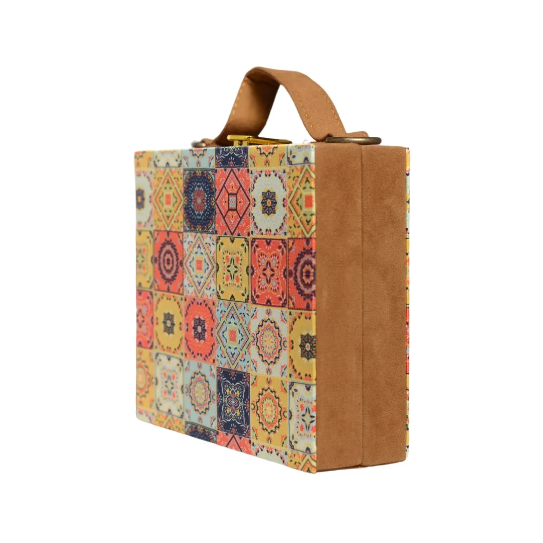 Moroccan Tiles Printed Suitcase Style Clutch Bag