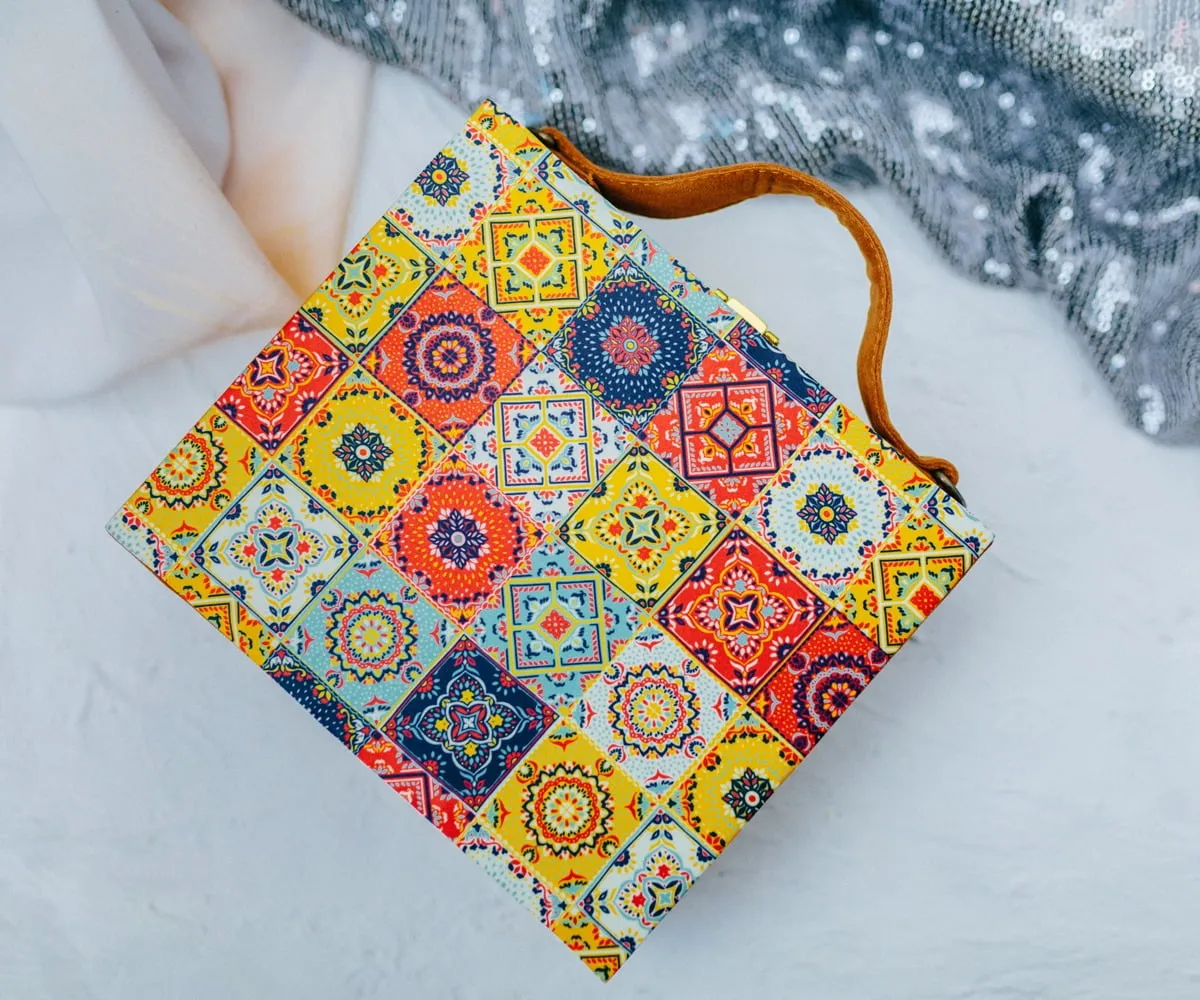 Moroccan Tiles Printed Suitcase Style Clutch Bag