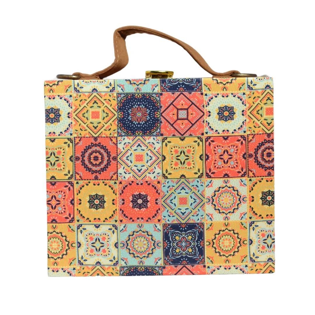 Moroccan Tiles Printed Suitcase Style Clutch Bag