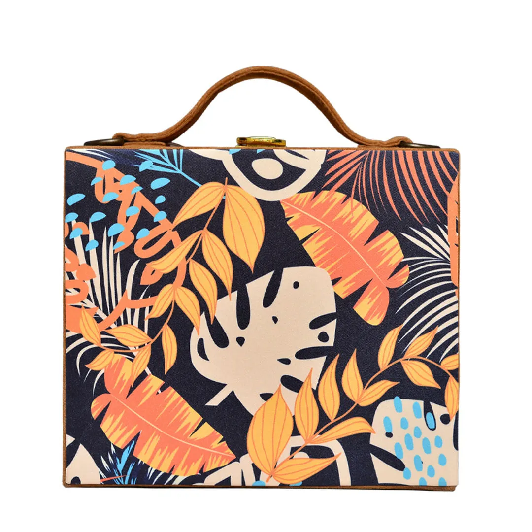 Multipattern Leaves Printed Suitcase Style