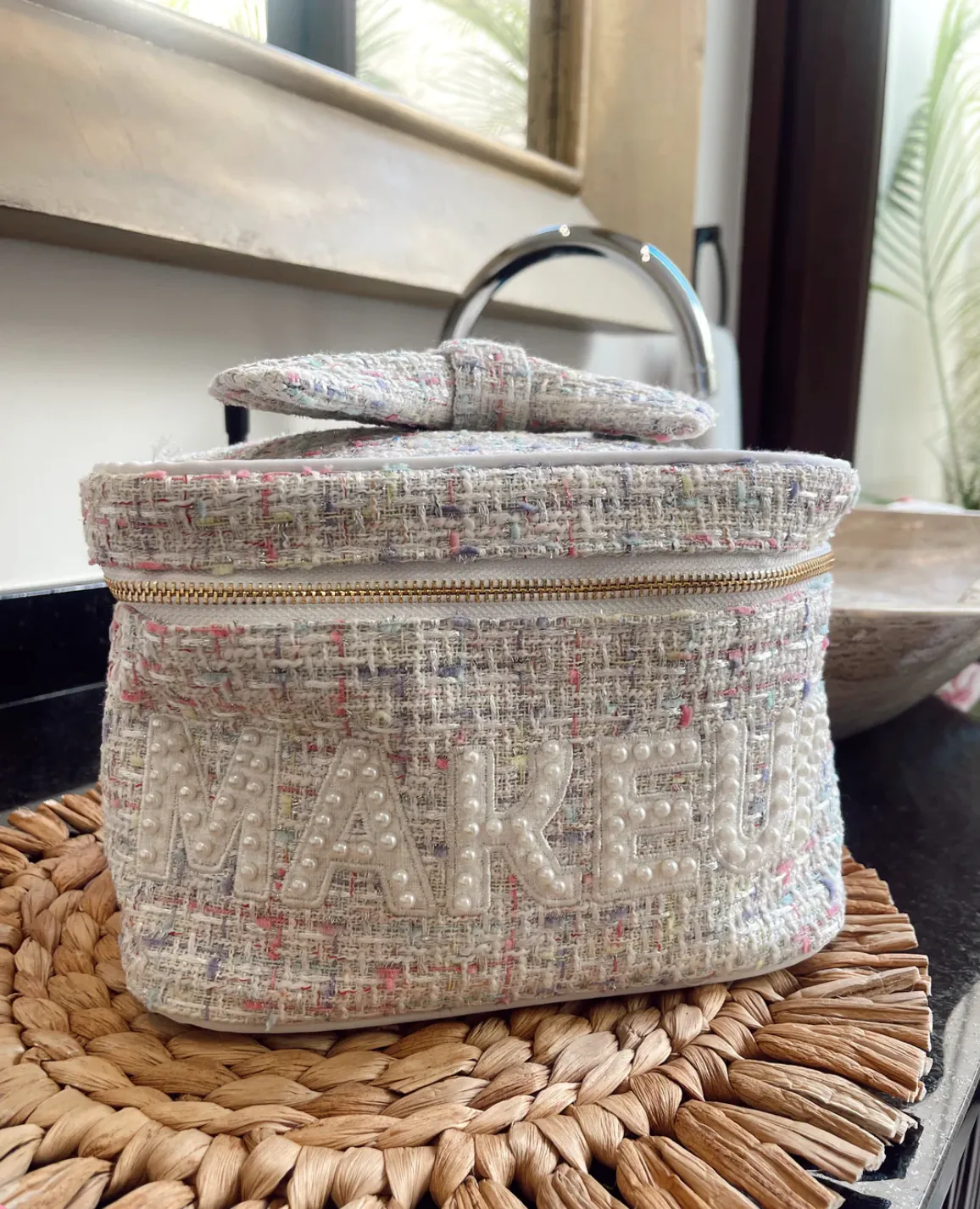 NEW!! Tweed MAKEUP Bag in White