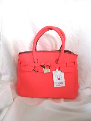 NWT NEW SAVE MY BAG ITALY CORAL PINK ORANGE Tote Bag Purse NEON