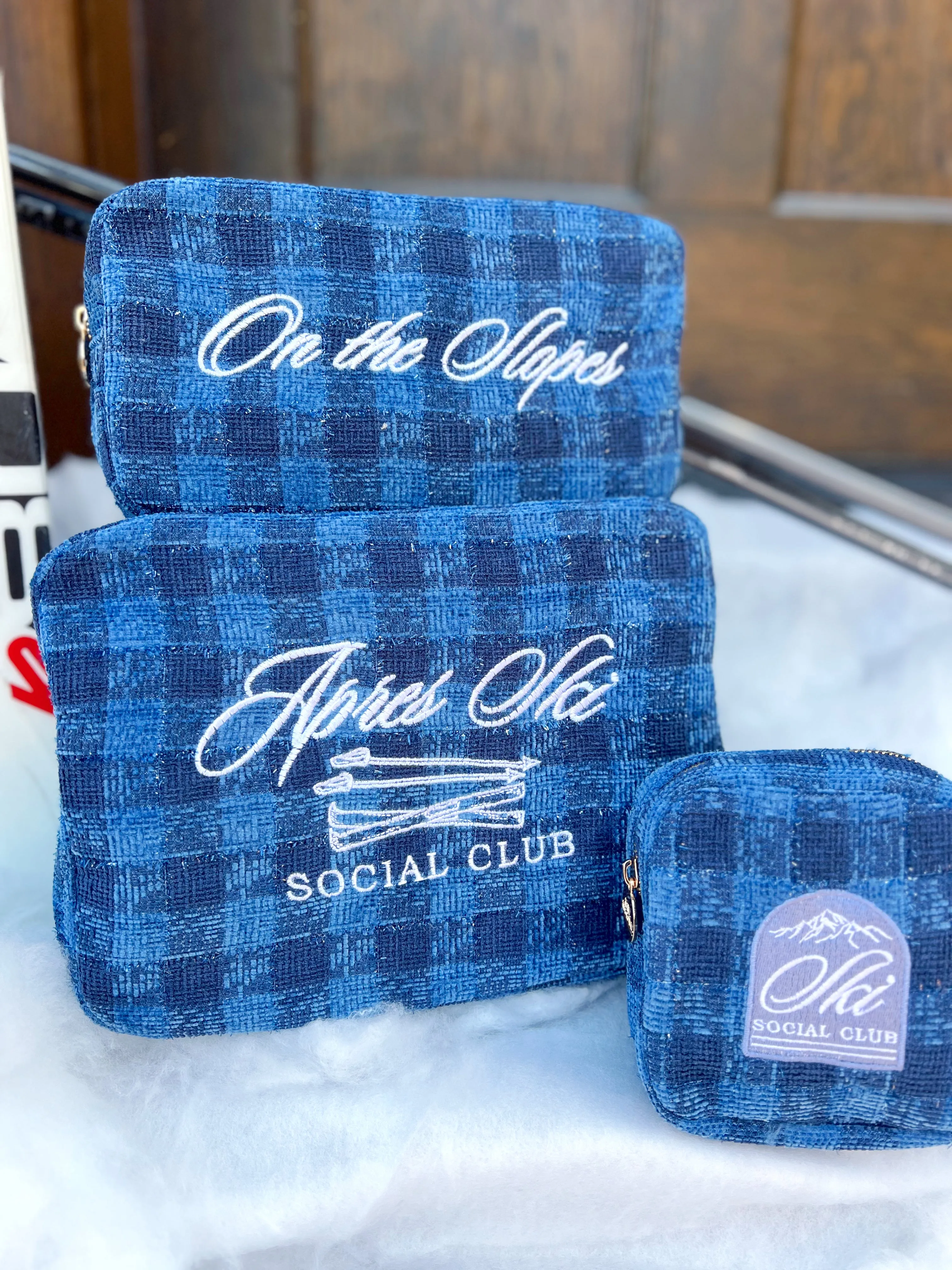 On The Slopes - Navy Plaid Large Bag