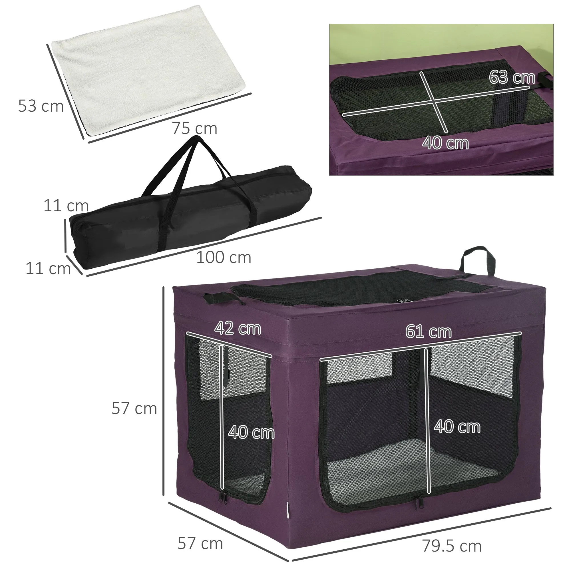 PawHut 80cm Soft Side Pet Carrier w/ Cushion, for Medium Dogs - Purple