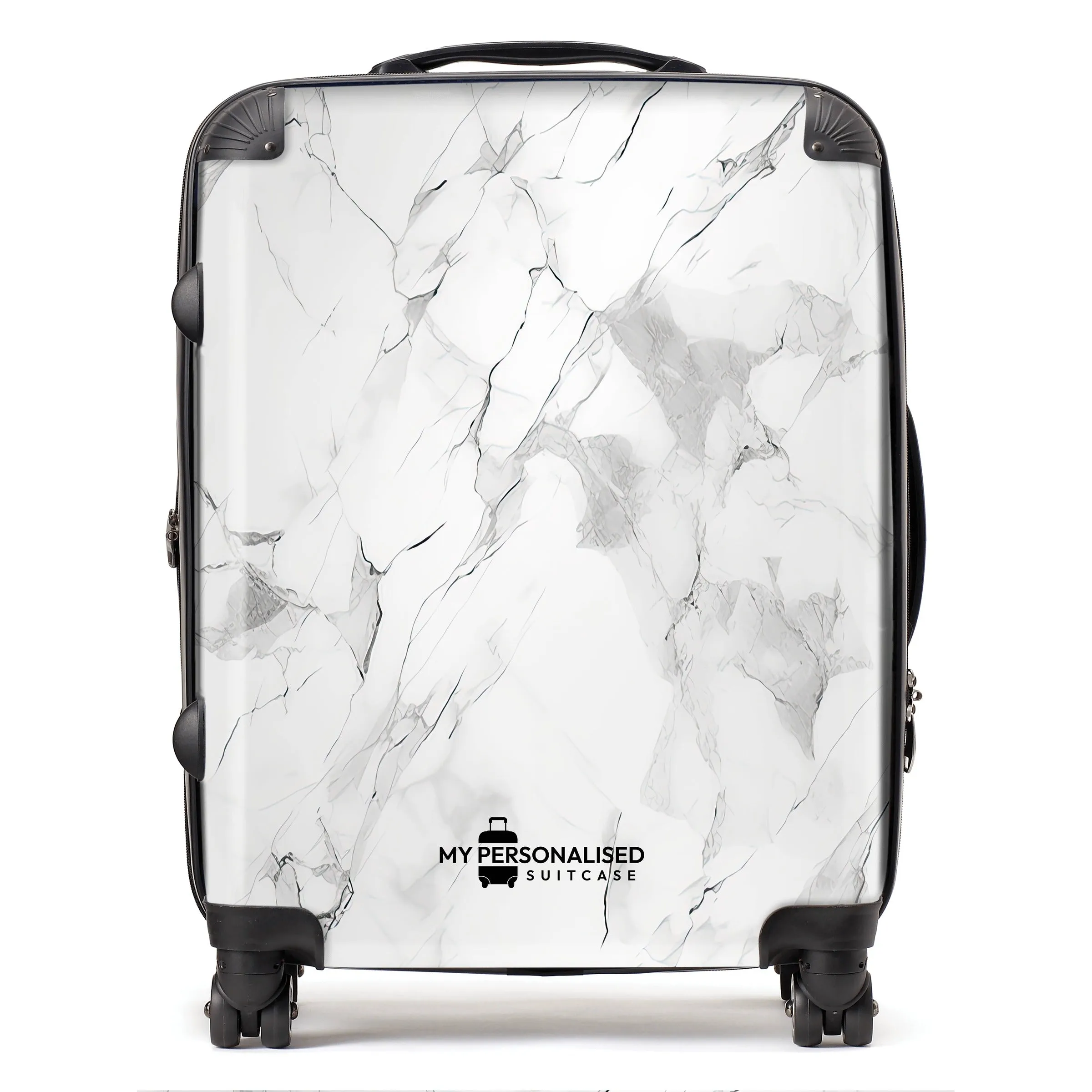 Personalised White & Grey Marble Suitcase