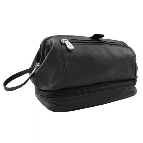 Piel Leather U-Frame Toiletry Kit with Zip Bottom