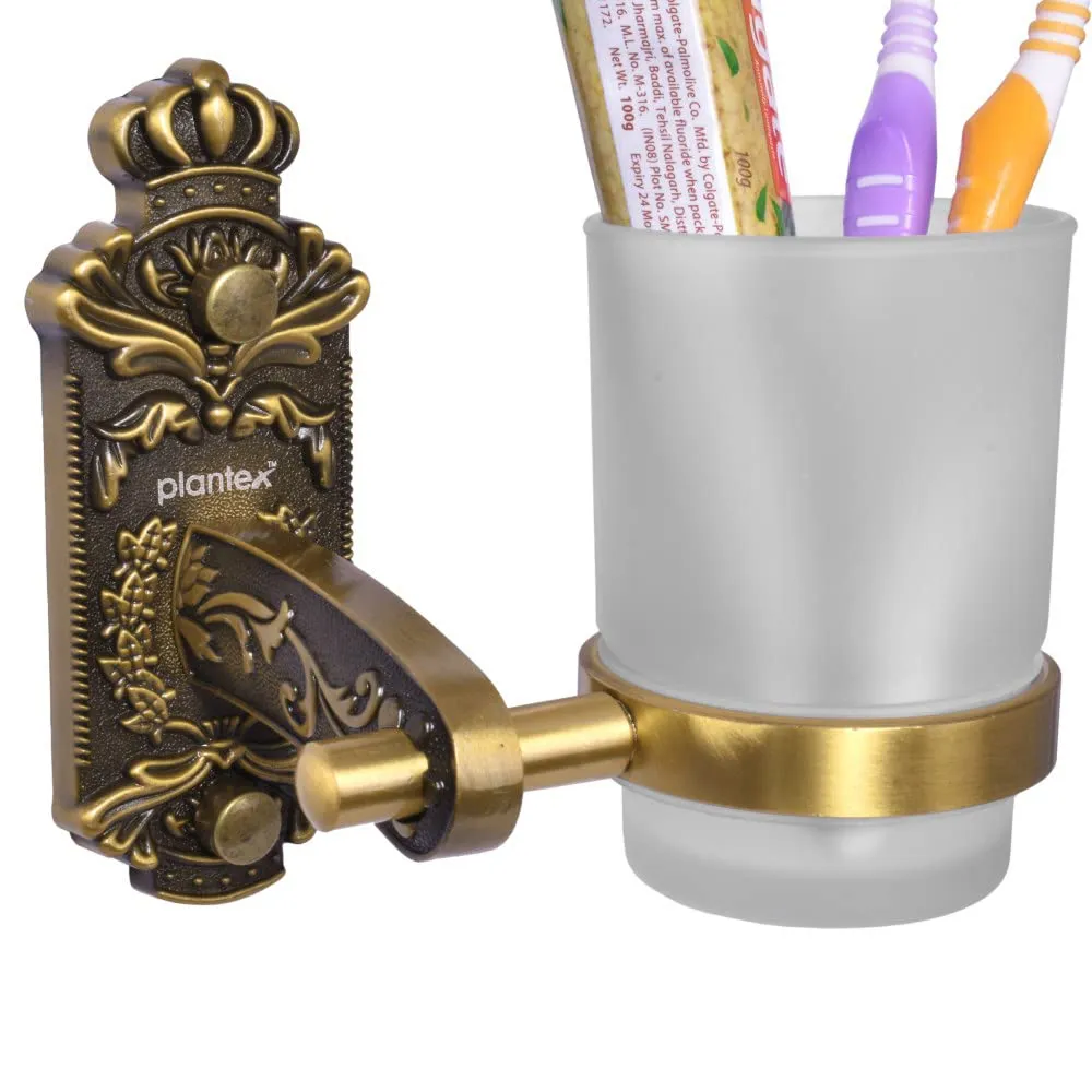 Plantex Antique Aluminium Tumbler Holder/Tooth Brush Holder/Bathroom Accessories (Brass-Antique Finish)