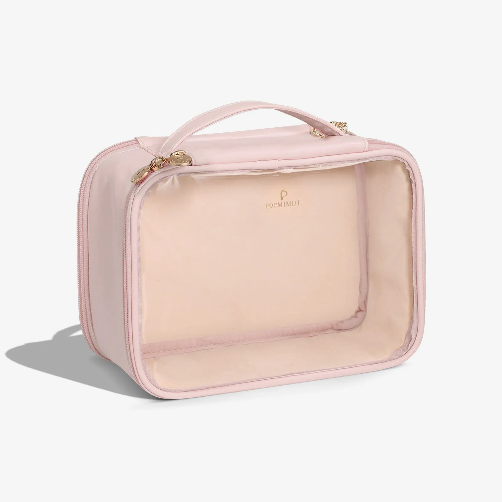 Pocmimut Square Makeup Bag in Double Layer Transparent Leather