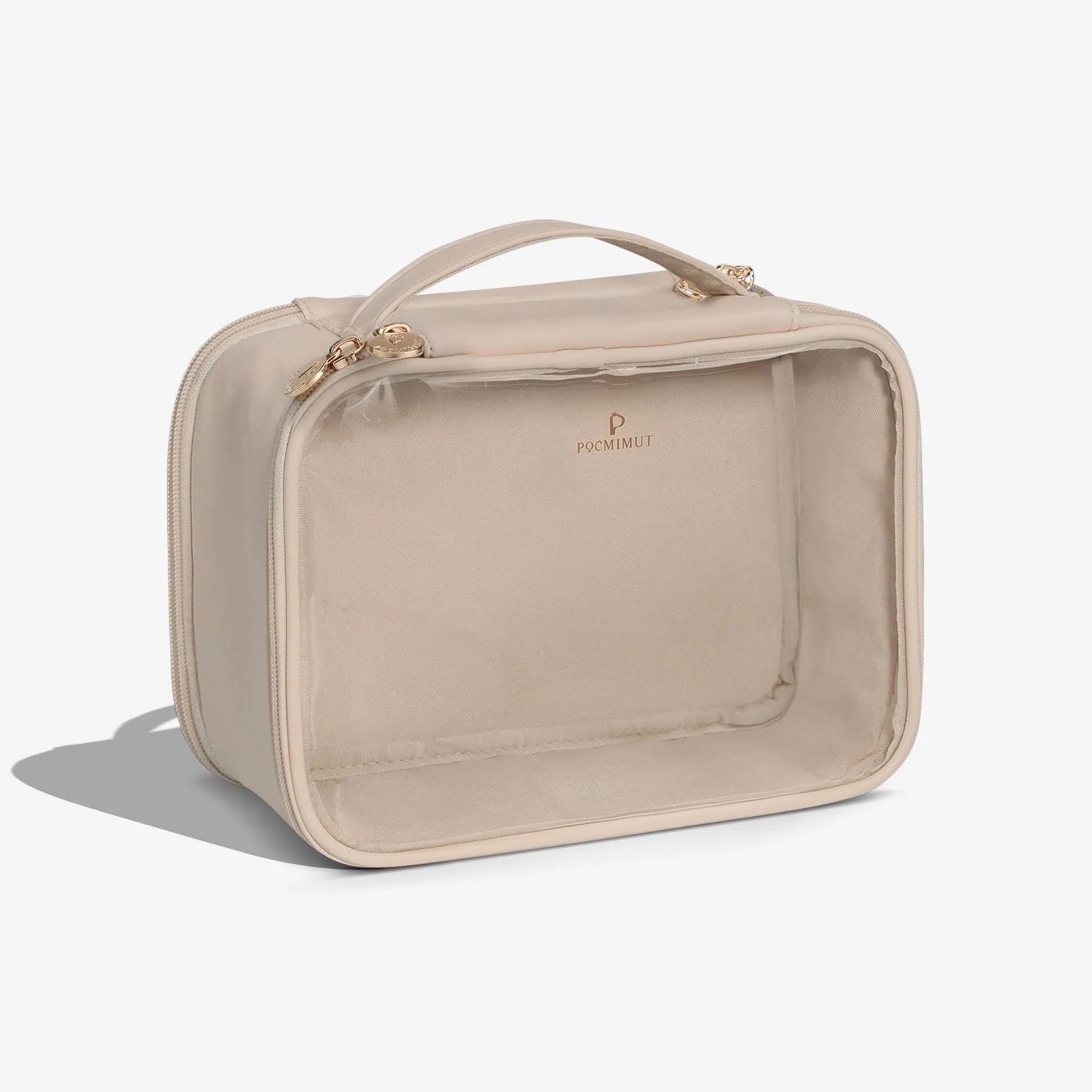 Pocmimut Square Makeup Bag in Double Layer Transparent Leather