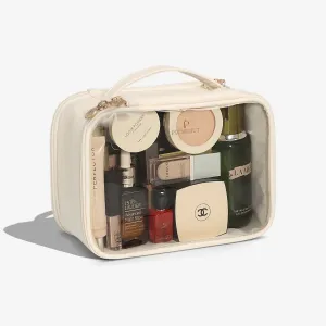 Pocmimut Square Makeup Bag in Double Layer Transparent Leather