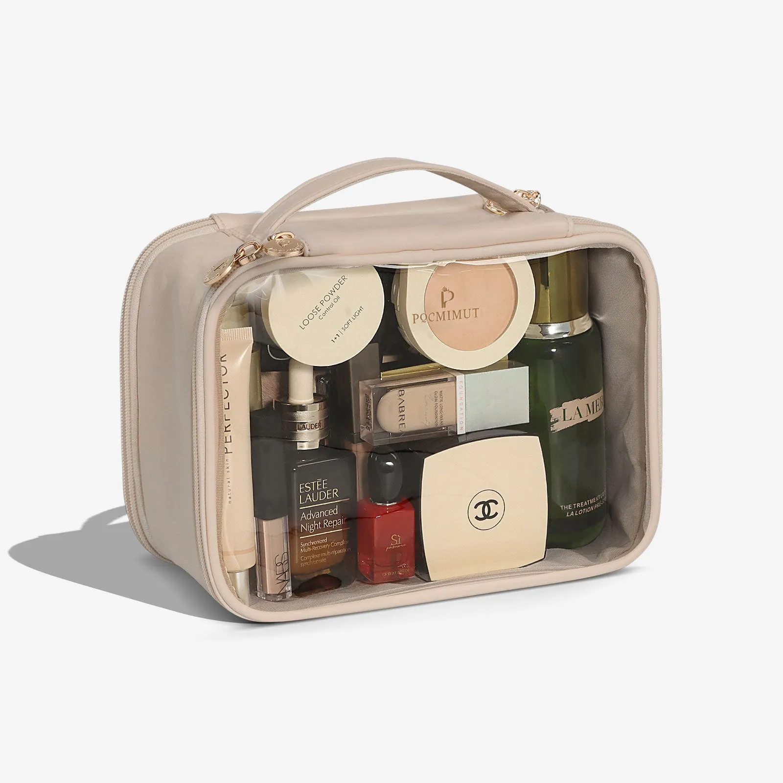 Pocmimut Square Makeup Bag in Double Layer Transparent Leather