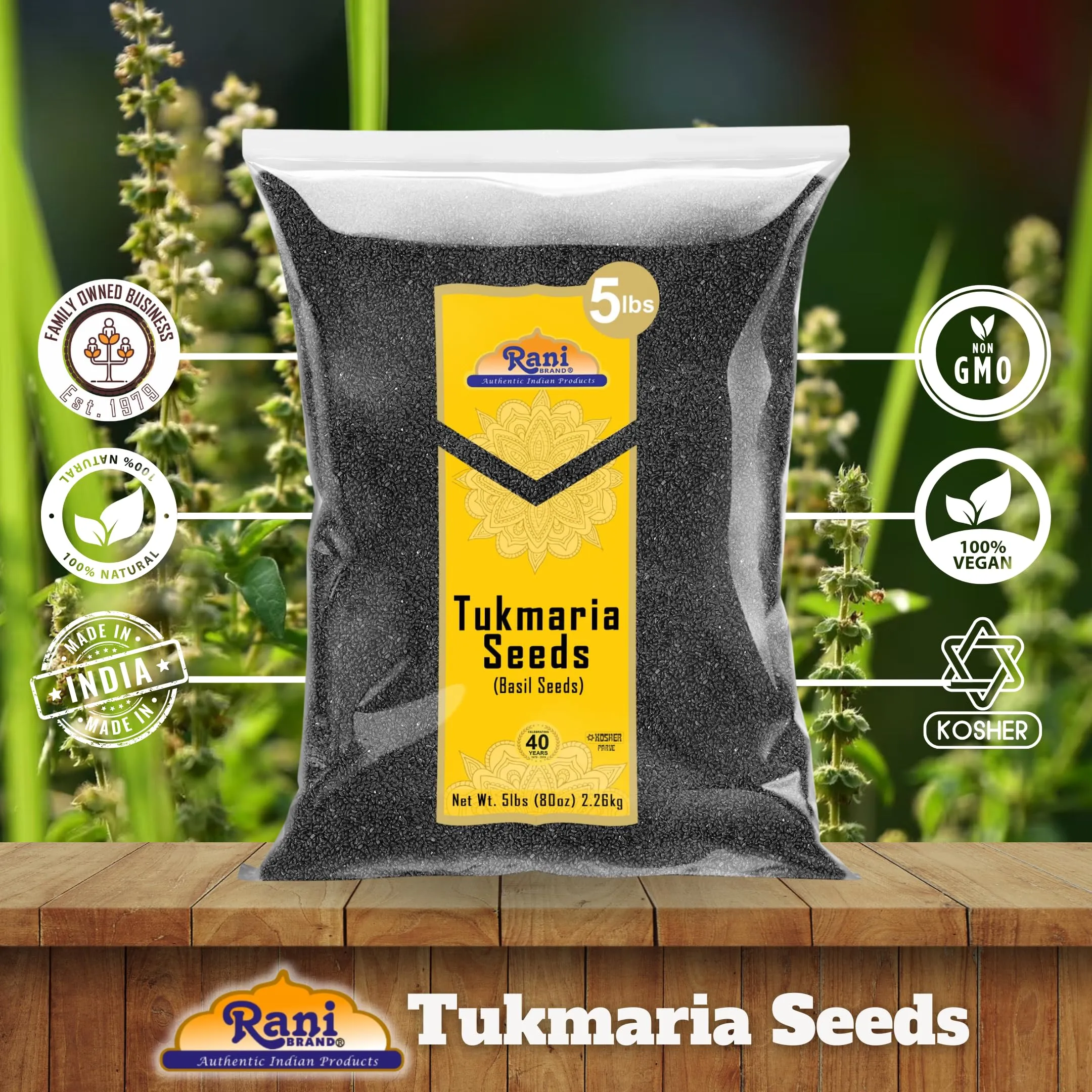 Rani Tukmaria (Holy Basil Seeds) 80oz (5lbs) 2.27kg Used for Falooda/Sabja Dessert, Spice & Ayurveda Herbal ~ All Natural | Gluten Friendly | NON-GMO | Kosher | Vegan | Indian Origin