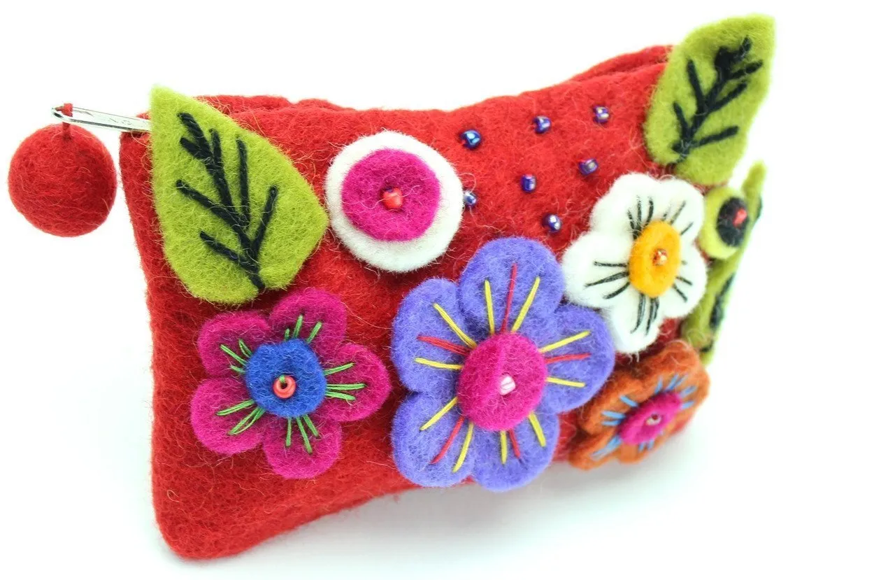 Red Flowered Coin Purse