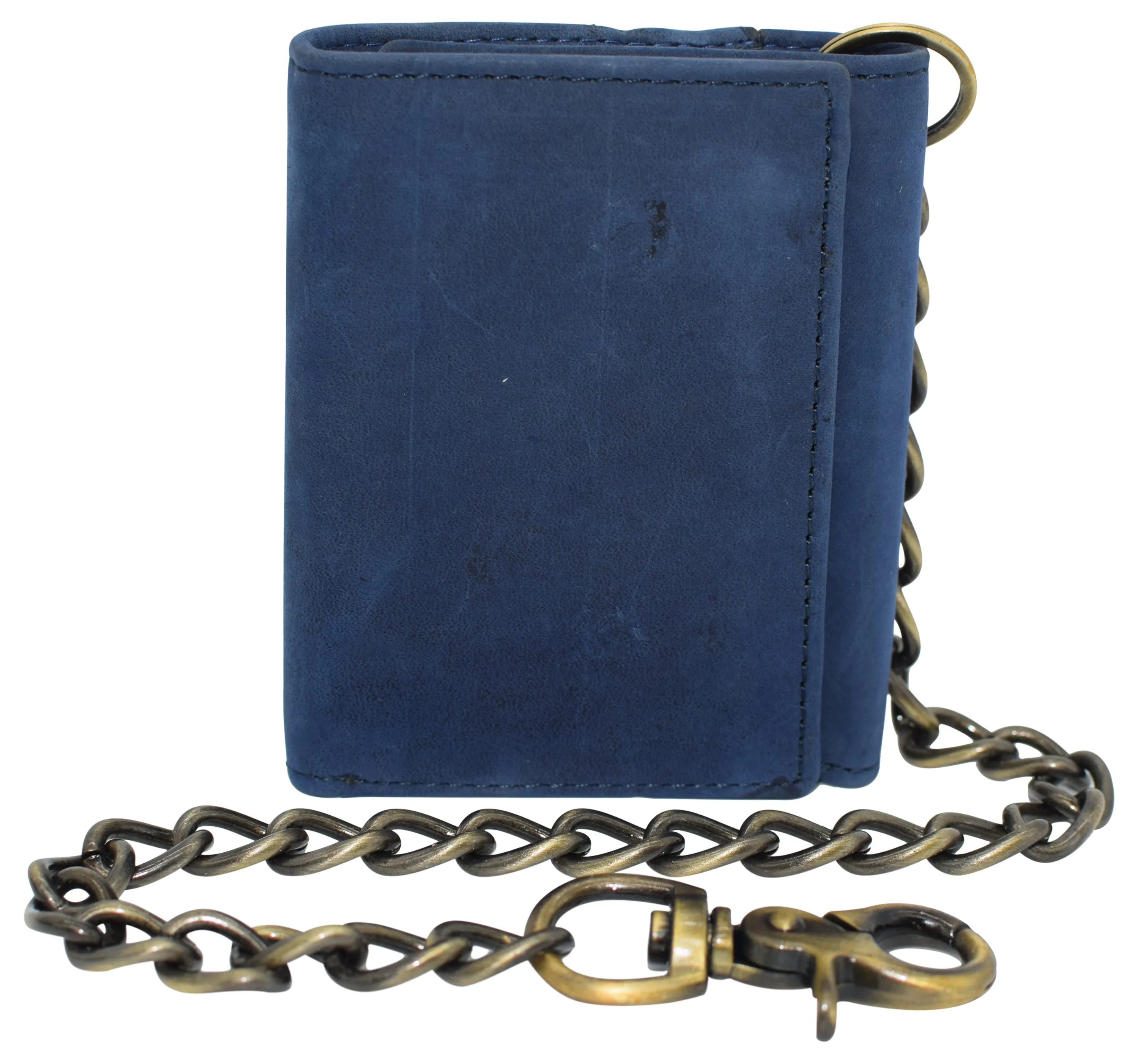 RFID0946HTC Men's RFID Blocking Trifold Vintage Leather Biker Chain Wallet With Snap Closure