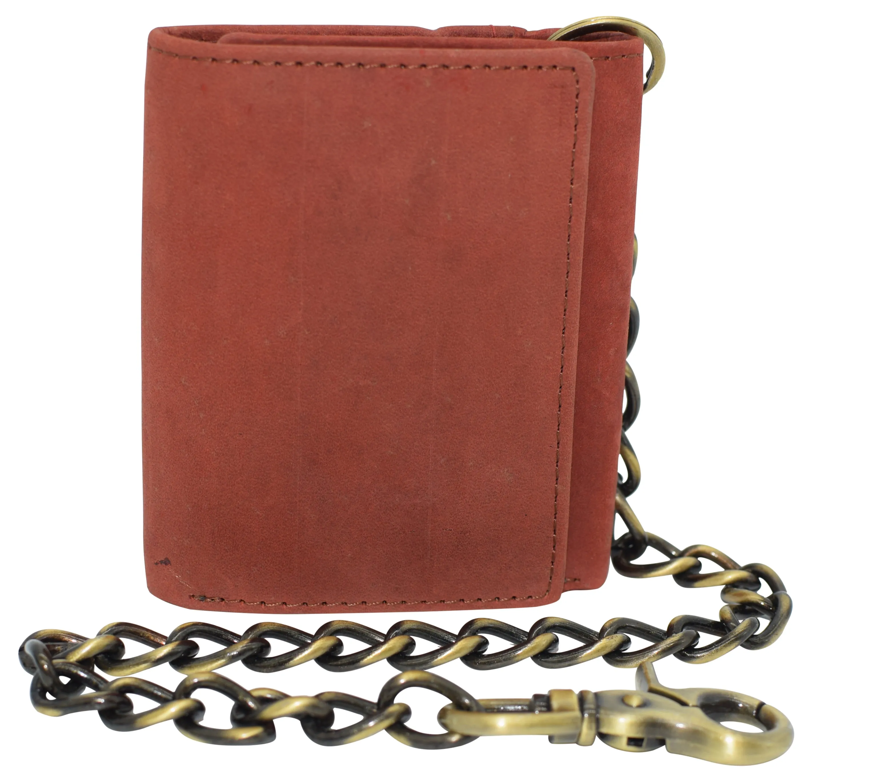 RFID0946HTC Men's RFID Blocking Trifold Vintage Leather Biker Chain Wallet With Snap Closure