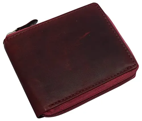 RFID621256HU RFID Men's Leather Zipper wallet Zip Around Wallet Bifold Multi Card Holder Purse