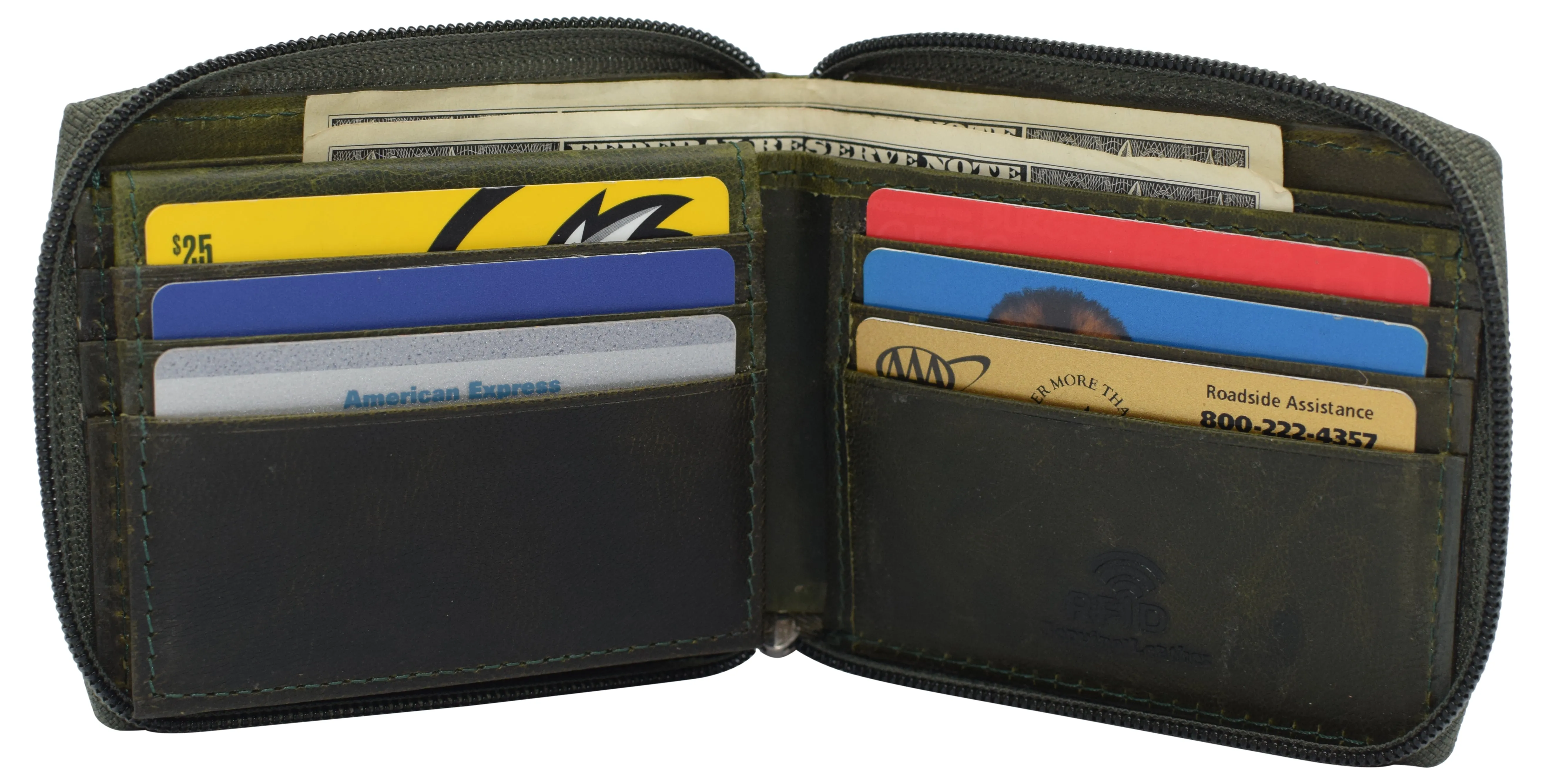 RFID621256HU RFID Men's Leather Zipper wallet Zip Around Wallet Bifold Multi Card Holder Purse