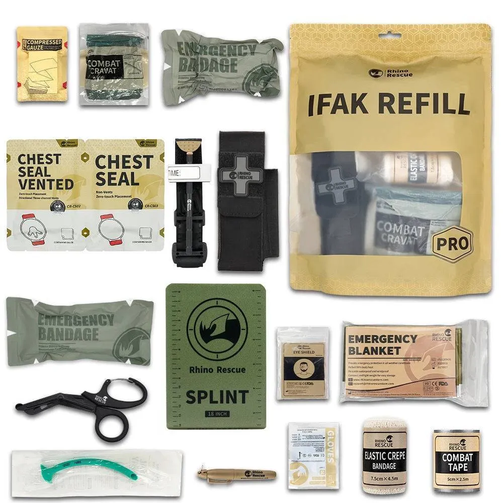 RHINO RESCUE Outdoor Emergency Kit - First Aid Trauma IFAK Refill Kit for Camping Hiking Survival