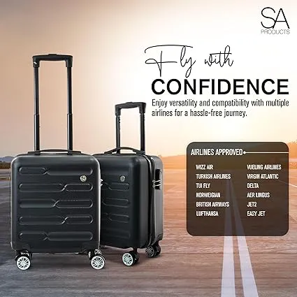 SA Products Cabin Suitcase, Easy Jet 45x36x20 Cabin Bag | Lightweight, Telescopic Handle, Hard Shell Small Carry on Suitcase with Wheels | Travel Luggage 45 CM