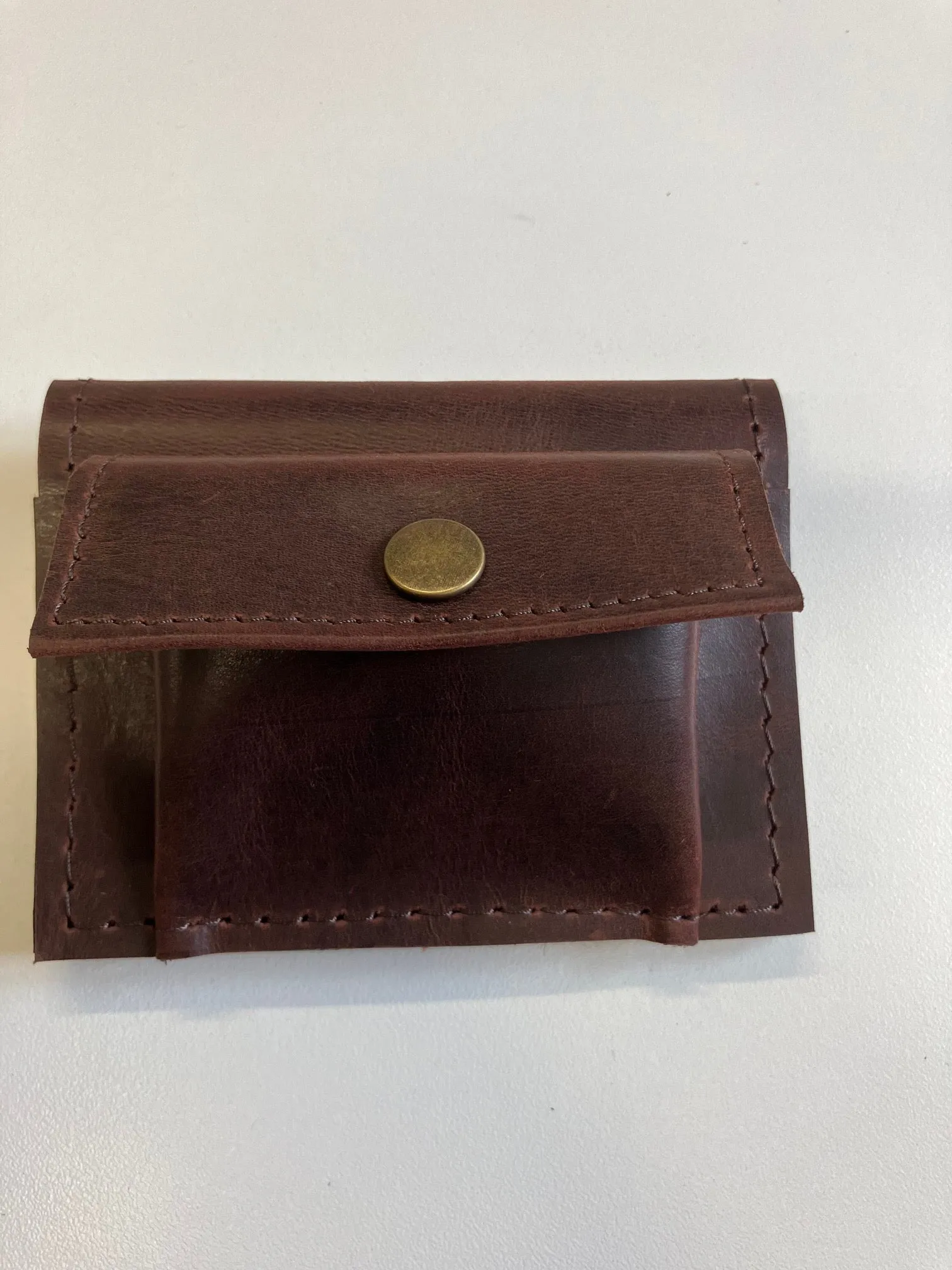 SAMPLE. Minimalist bifold dark brown leather card holder wallet. handmade in Canada