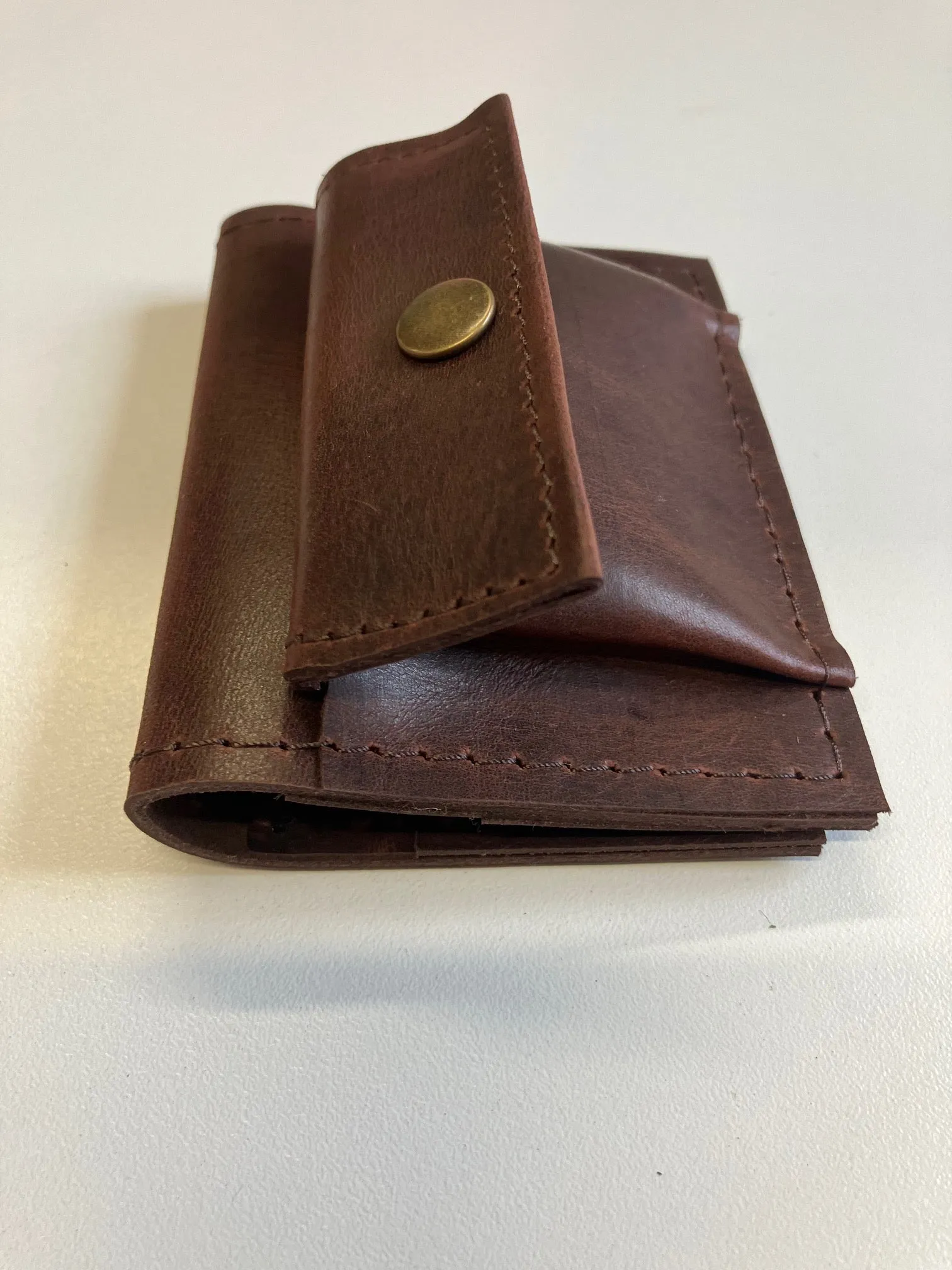 SAMPLE. Minimalist bifold dark brown leather card holder wallet. handmade in Canada