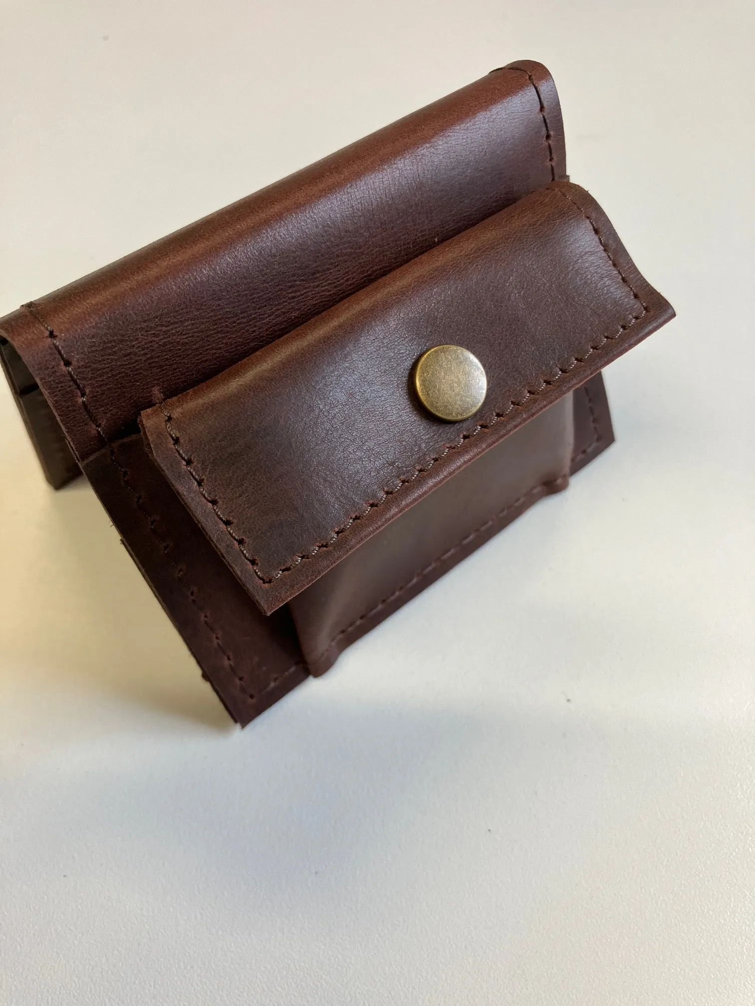 SAMPLE. Minimalist bifold dark brown leather card holder wallet. handmade in Canada