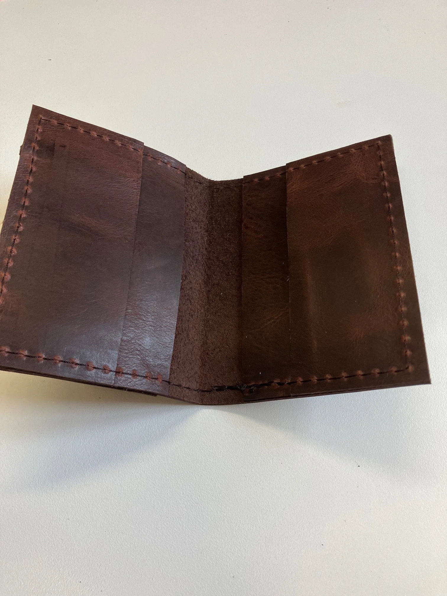 SAMPLE. Minimalist bifold dark brown leather card holder wallet. handmade in Canada