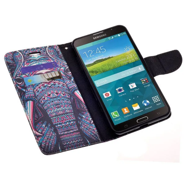 Samsung Galaxy Mega 2 Case, Wrist Strap Magnetic Fold[Kickstand] Pu Leather Wallet Case with ID & Credit Card Slots for Samsung Galaxy Mega2 - Tribal Elephant