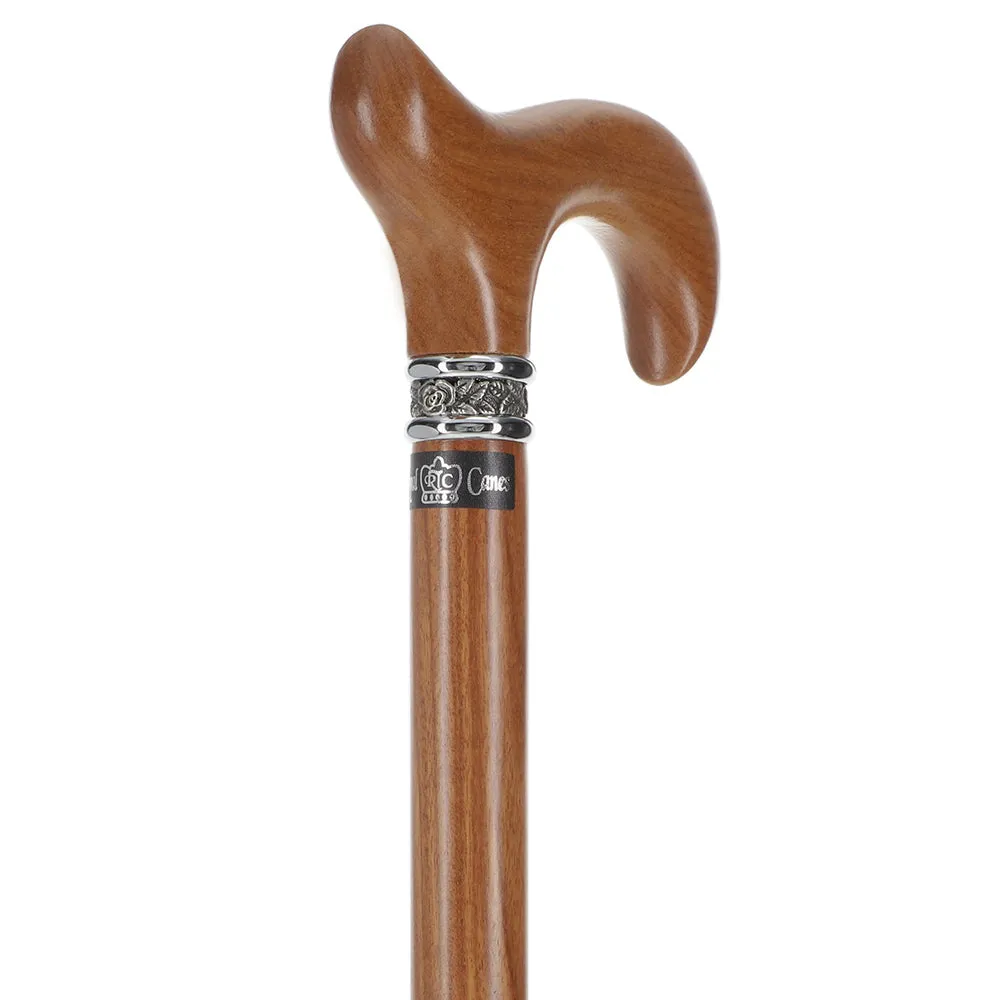 Scratch and Dent Afromosia Derby Walking Cane With Afromosia Wood Shaft and Pewter Collar V2224