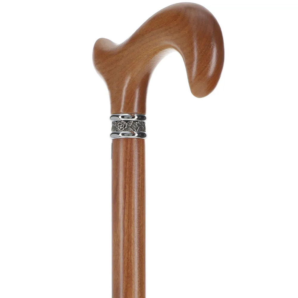 Scratch and Dent Afromosia Derby Walking Cane With Afromosia Wood Shaft and Pewter Collar V2224