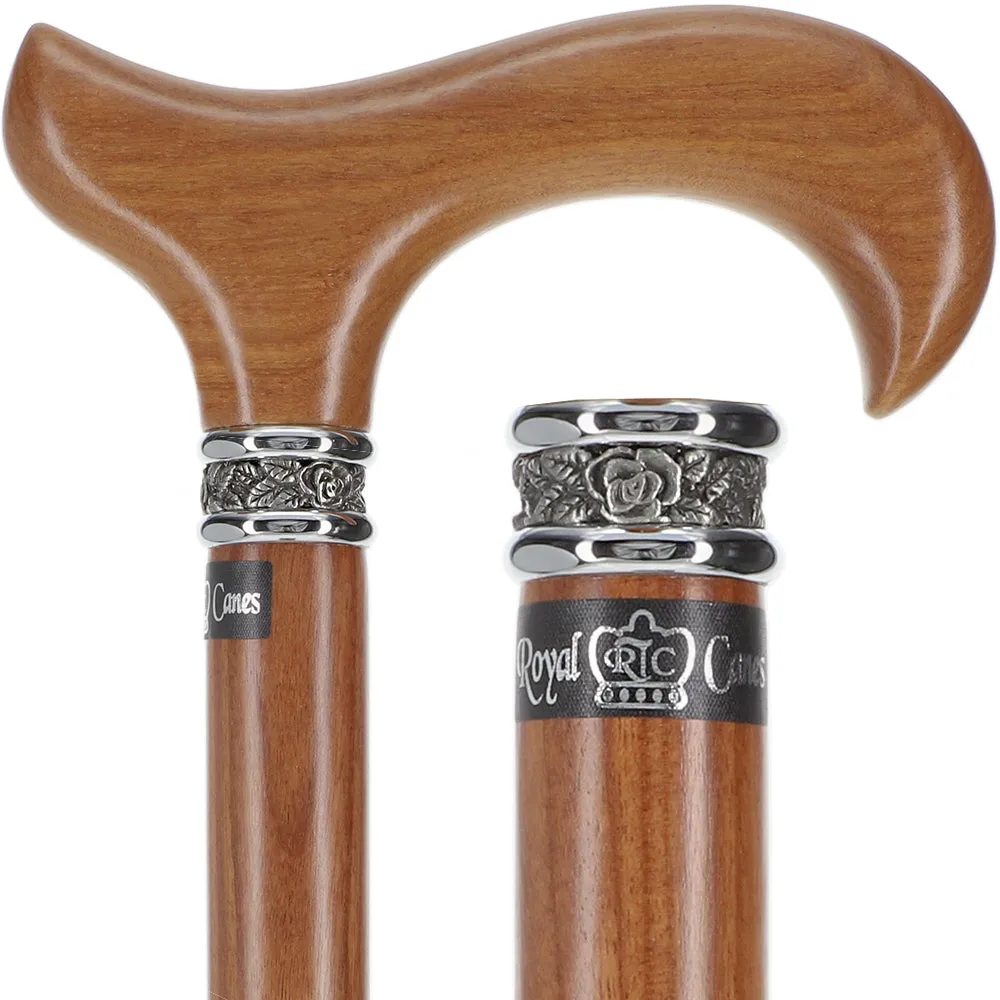 Scratch and Dent Afromosia Derby Walking Cane With Afromosia Wood Shaft and Pewter Collar V2224