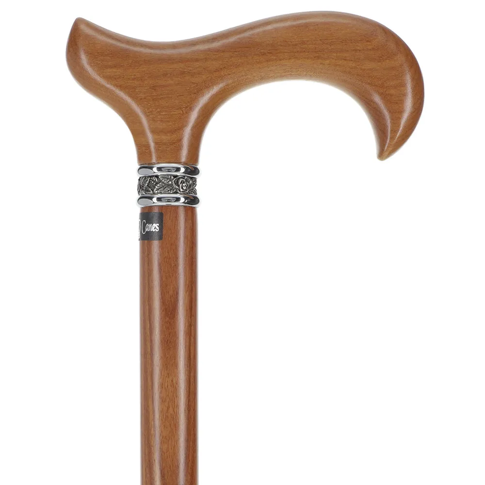 Scratch and Dent Afromosia Derby Walking Cane With Afromosia Wood Shaft and Pewter Collar V2224