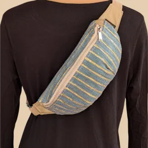 Shimmery Golden Blue Striped Upcycled Handwoven Fanny Pack (FP1124-008) PS_W