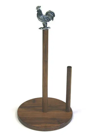 Simply Bamboo Brown Carbonized Bamboo Paper Towel Holder w/ Metal Rooster Ornament - 14.75"