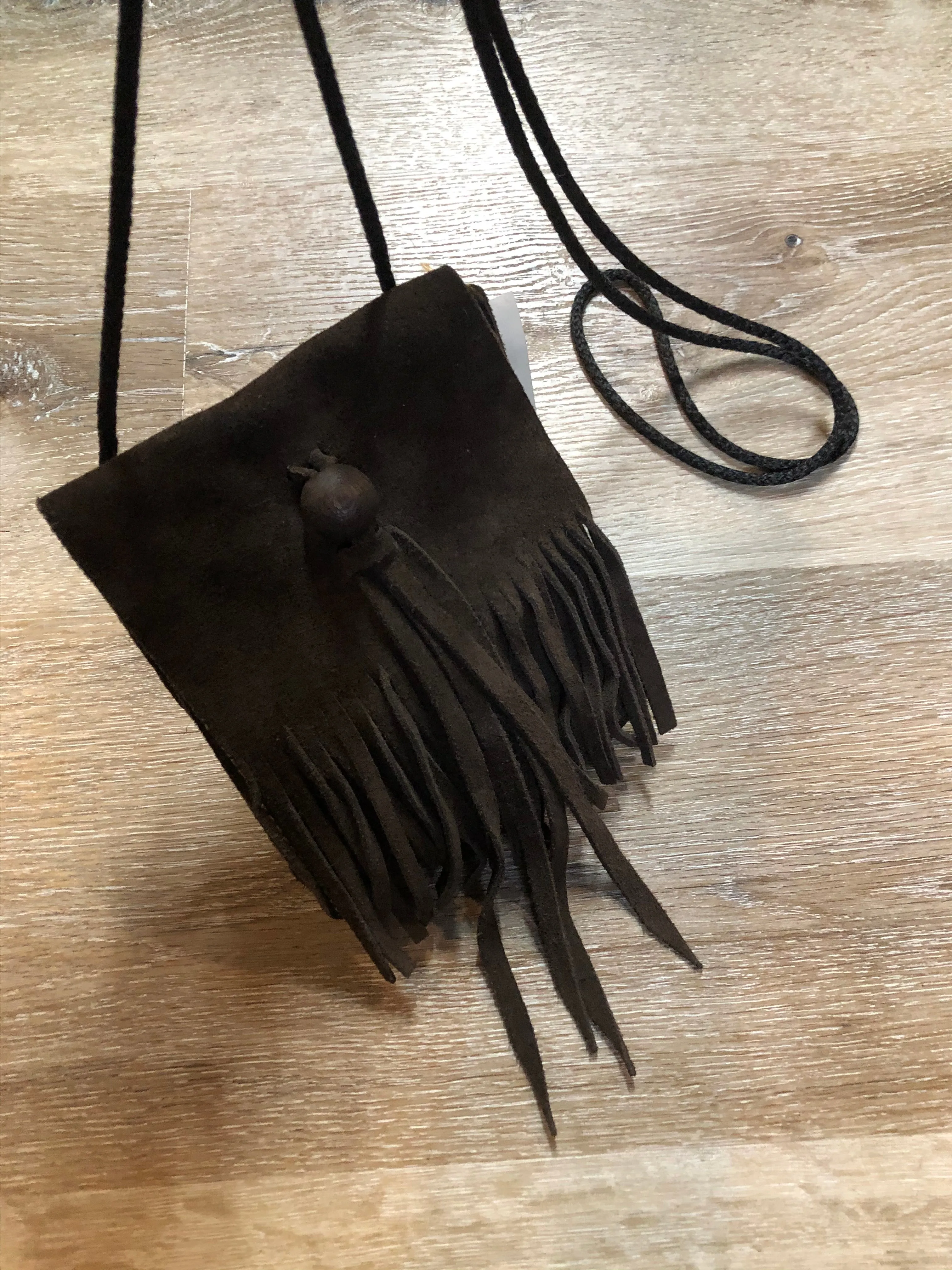 Small Dark Brown Suede Fringe Crossbody Bag, SOLD