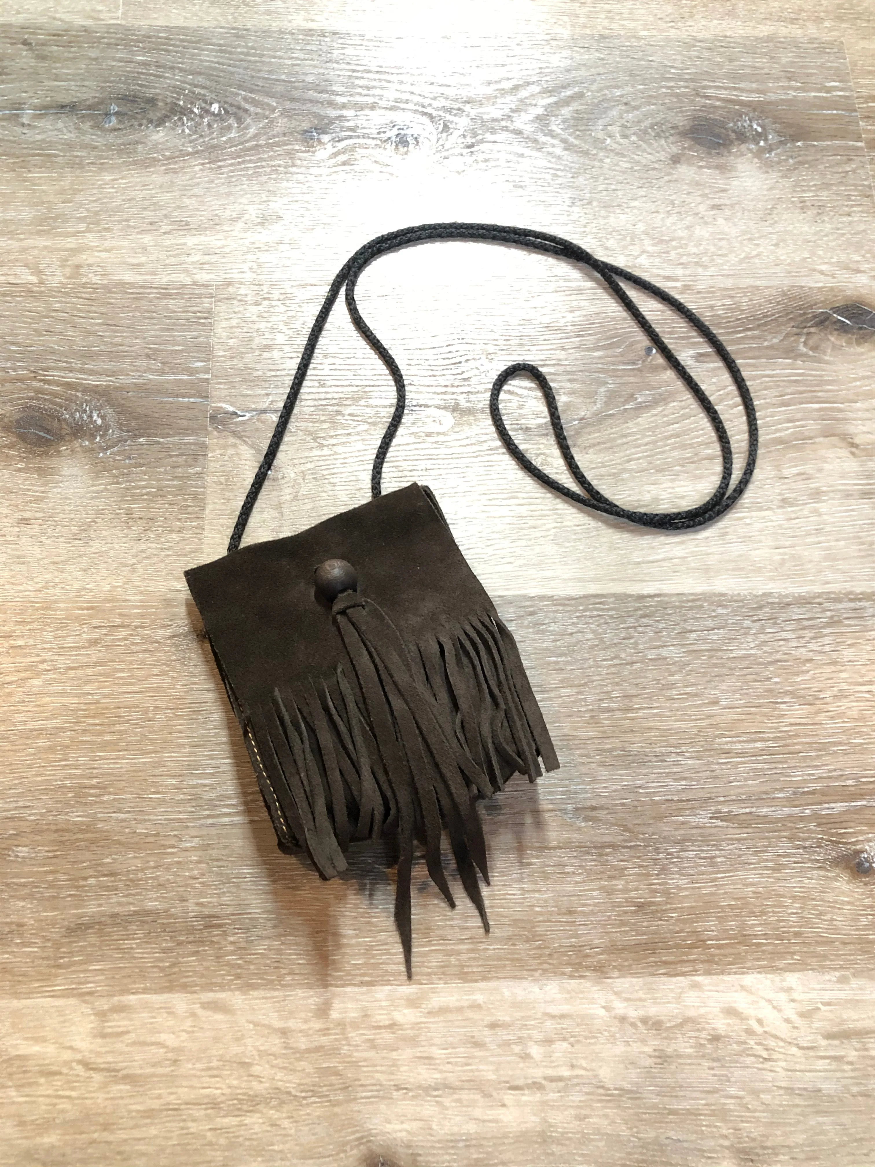 Small Dark Brown Suede Fringe Crossbody Bag, SOLD