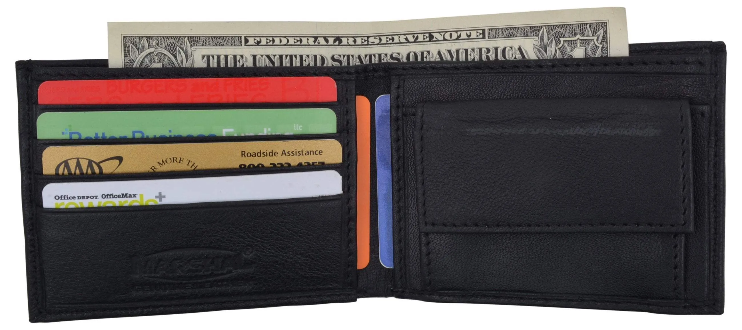 Small Men's Genuine Leather Slim Thin Bifold Wallet with Coin Pouch