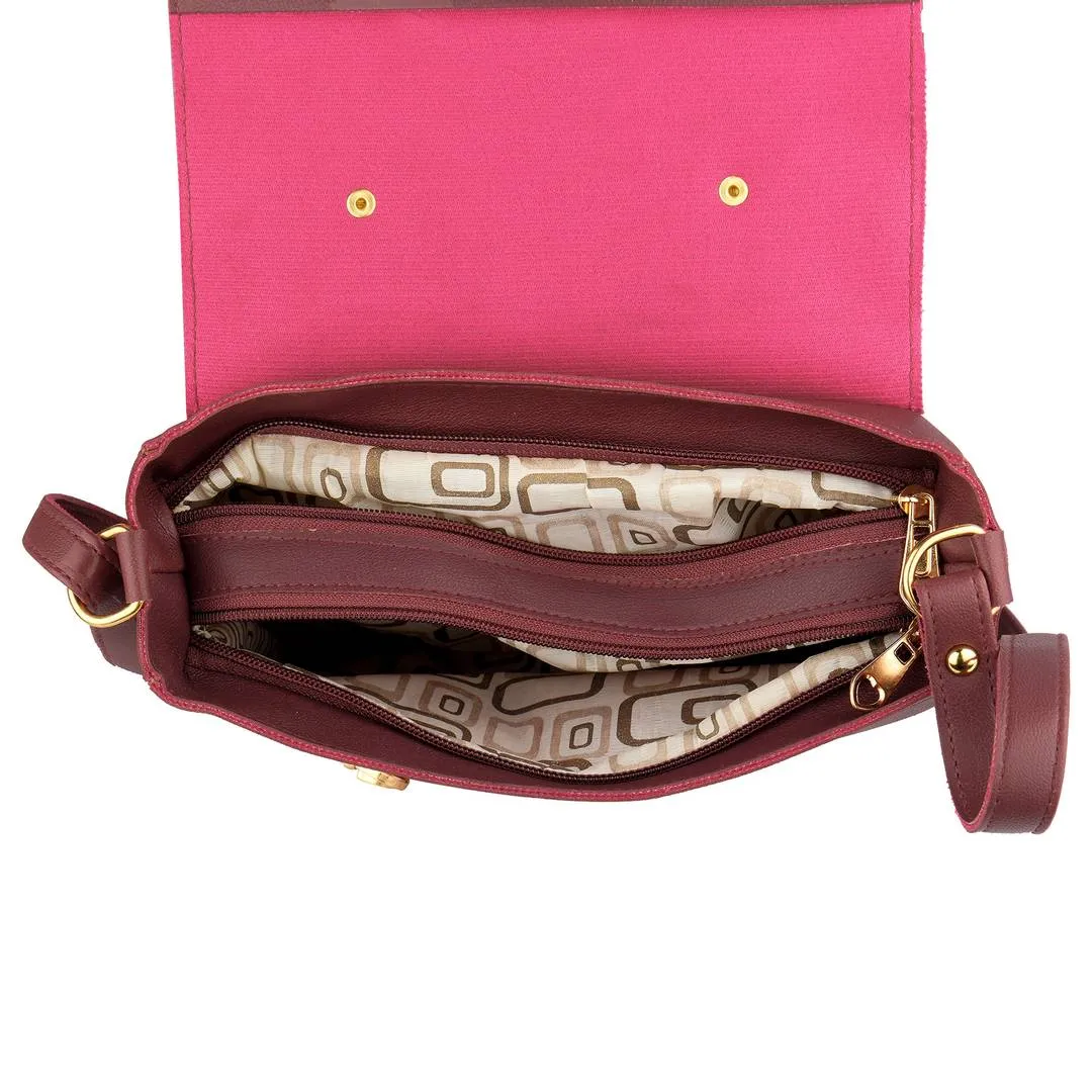 Stylish Maroon PU Solid Women Sling Bags