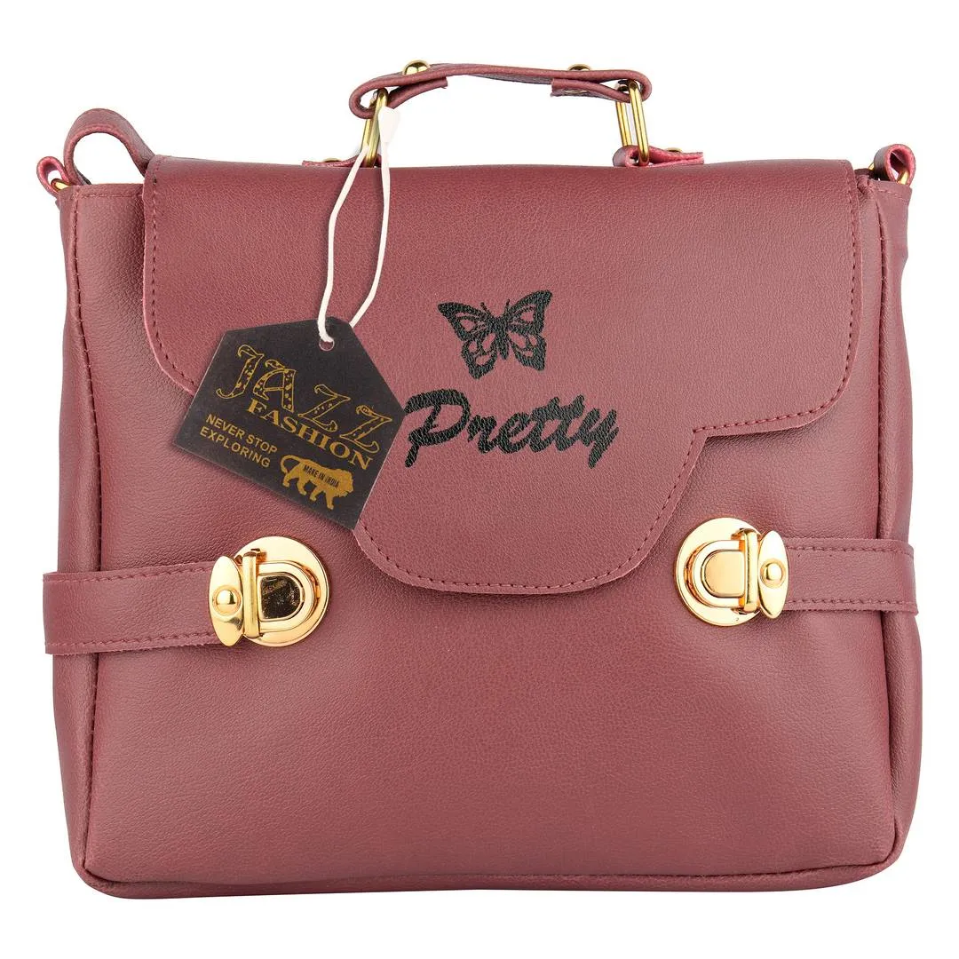 Stylish Maroon PU Solid Women Sling Bags