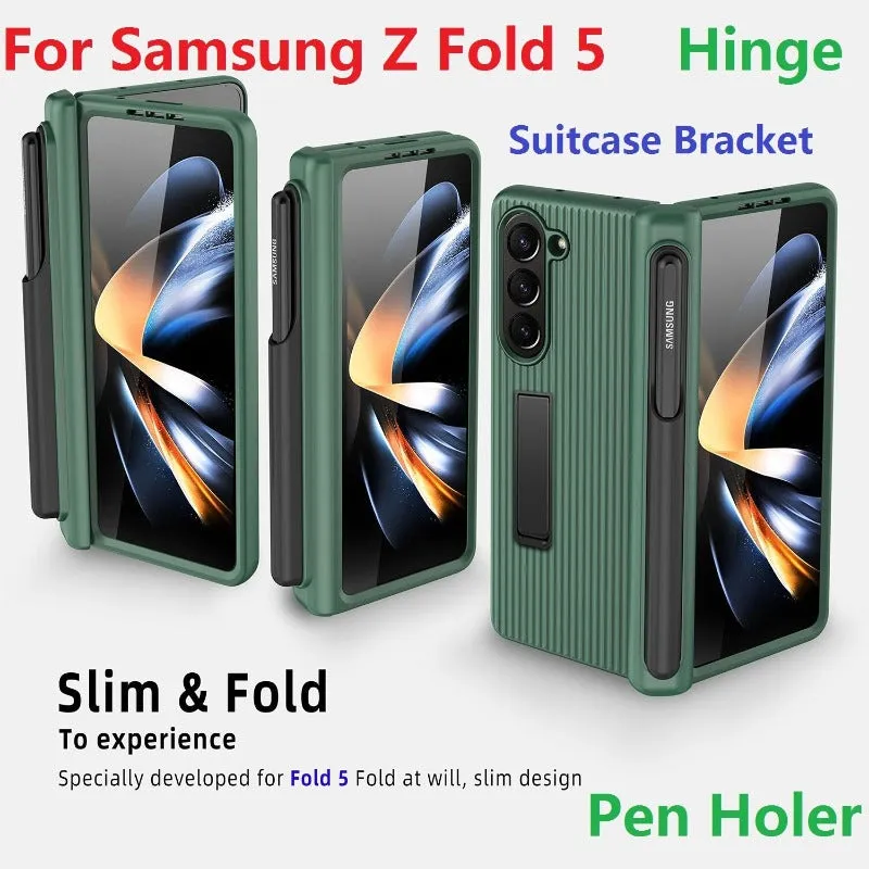 Suitcase Hinge Phone Case With Armor Bracket For Samsung Galaxy Z Fold 5