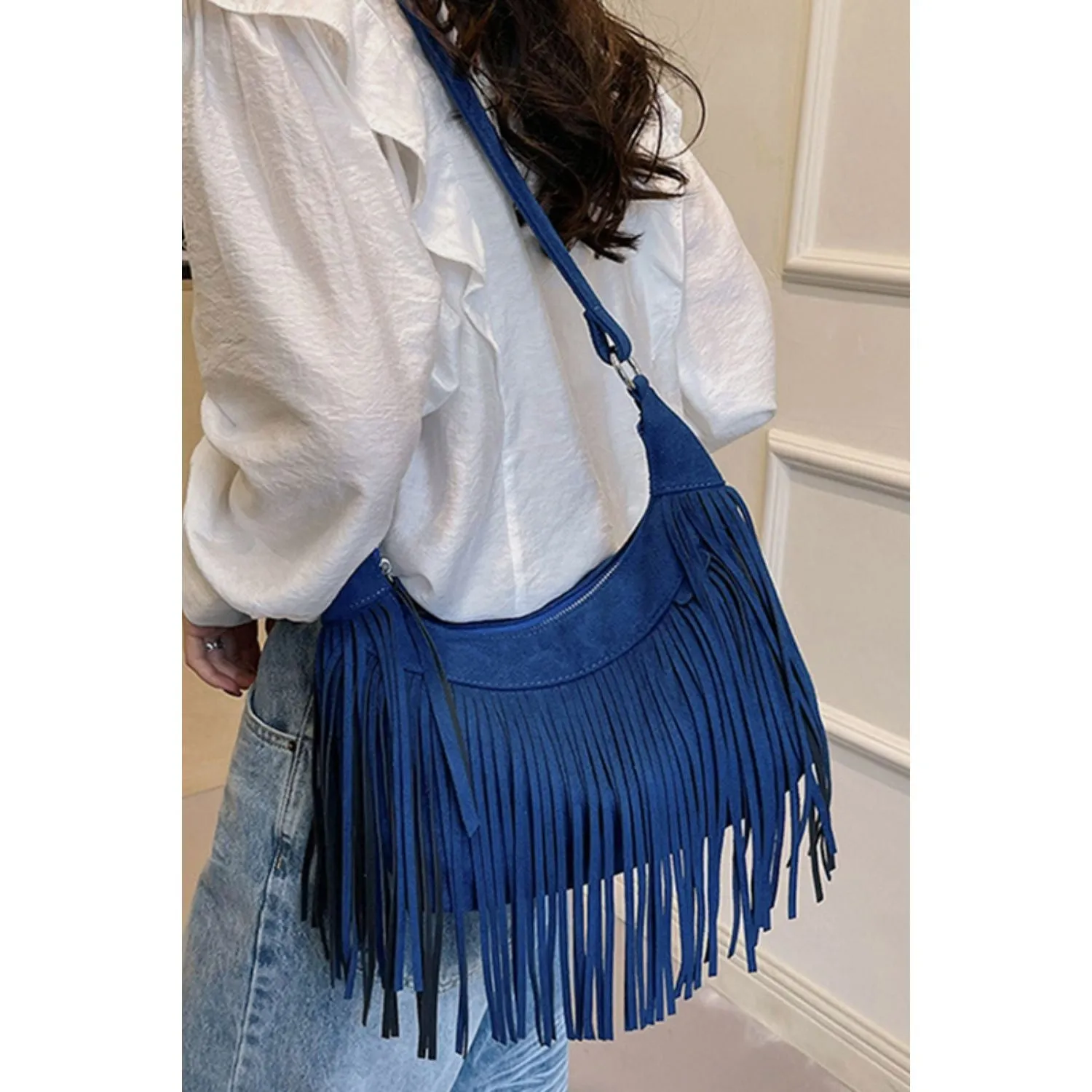 The Boho Vegan Suede Fringe Shoulder Bag