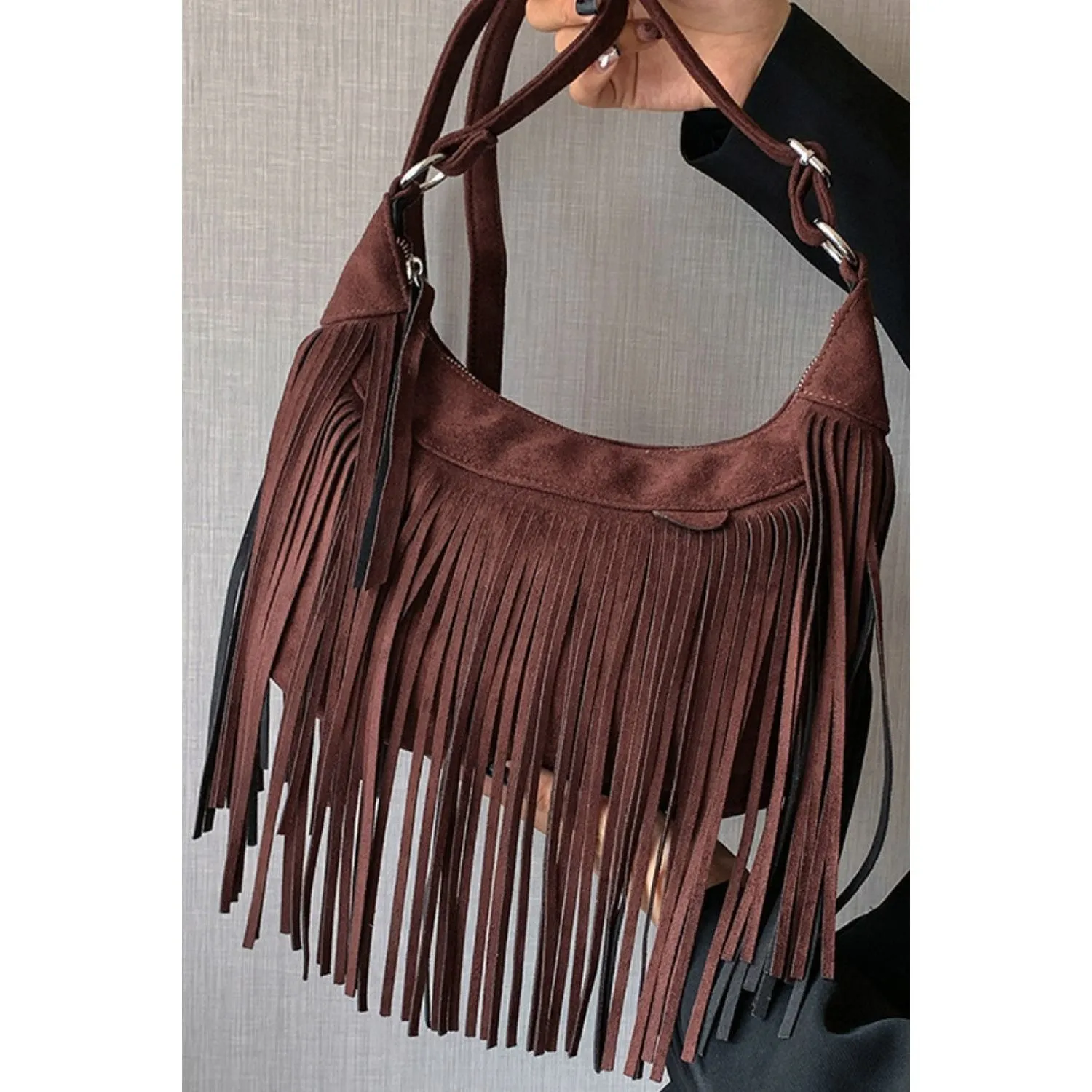 The Boho Vegan Suede Fringe Shoulder Bag